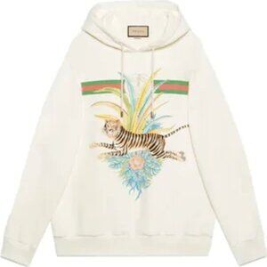 Men’s Gucci Tiger Hooded Sweatshirt (LIMITED EDITION), Medium Ivory/White Hoodie